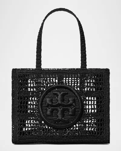 Tory Burch Ella Small Crochet Straw Tote Bag In Deep Slate