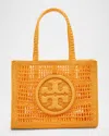 Tory Burch Ella Small Crochet Straw Tote Bag In Peachy