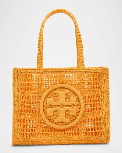 Tory Burch Ella Small Crochet Straw Tote Bag In Peachy