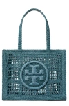 Tory Burch Ella Small Crochet Straw Tote Bag In Deep Slate
