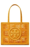 Tory Burch 'ella' Orange Shopper With Woven Design And Embroidered Logo On The Front In Raffia Woman In Peachy