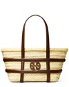 Tory Burch Small Ella Shopping Bag In Straw Classic Leather Color In Brown