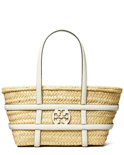 Tory Burch Ella Small Raffia & Leather Basket Tote In Multi