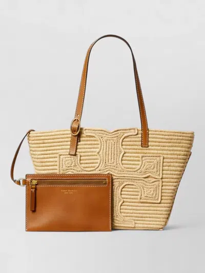 Tory Burch Ella Small Raffia Shoulder Tote Bag In Nude