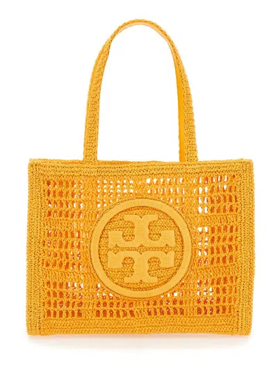 Tory Burch Ella Orange Shopper With Woven Design And Embroidered Logo On The Front In Raffia Woman