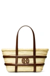 Tory Burch Small Ella Shopping Bag In Straw Classic Leather Color In Brown