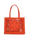 Tory Burch Ella Small Crochet Raffia Tote Bag In Red