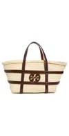 Tory Burch Small Ella Shopping Bag In Straw Classic Leather Color In Brown