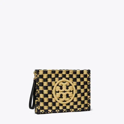 Tory Burch Ella Straw Pouch In Black/natural