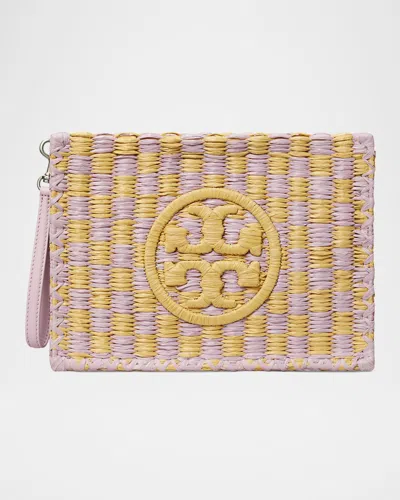Tory Burch Ella Straw Pouch Wristlet In Pale Purple