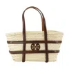 Tory Burch Small Ella Shopping Bag In Straw Classic Leather Color In Neutral