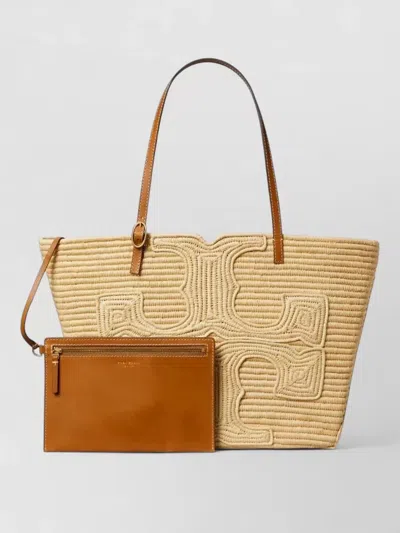 Tory Burch Ella Straw Structured Large Shoulder Tote In Multi