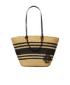 Tory Burch Ella Striped Raffia Tote Bag In Black