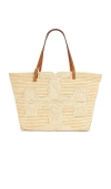 Tory Burch Ella Structured Straw Large Tote Bag Natural In Red