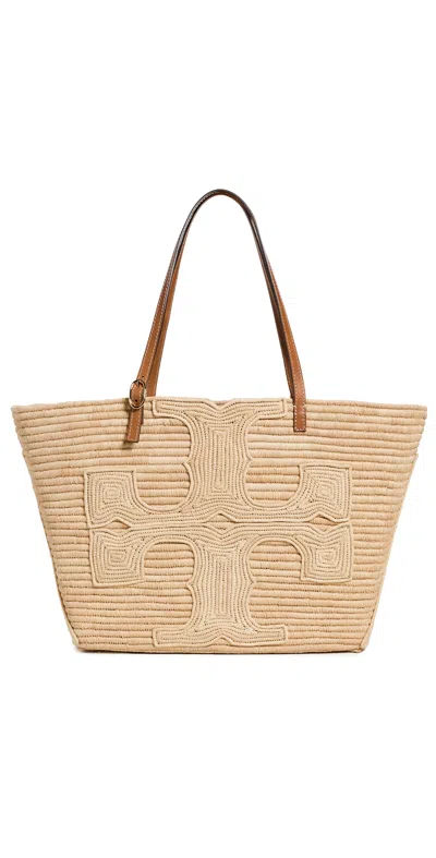 Tory Burch Ella Structured Straw Large Tote Bag Natural In Brown