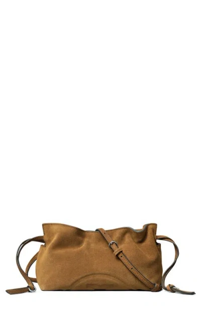 Tory Burch Ella Suede Drawstring Pouch In Brown