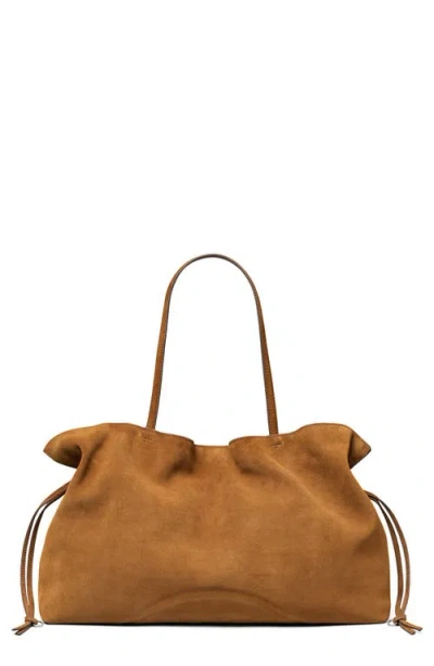 Tory Burch Ella Suede Drawstring Tote In Brown