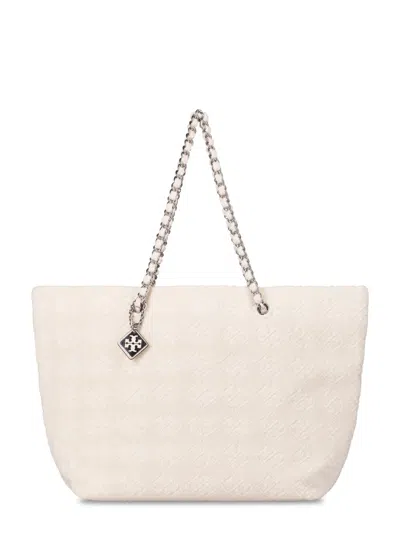 Tory Burch Ella Terry Chain Tote With Textured Diamond Pattern In Neutral