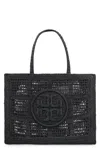 Tory Burch Ella Small Crochet Straw Tote Bag In Black