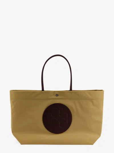 Tory Burch Ella Twist Nylon Shoulder Bag With Maxi Logo Patch On The Front In Beige