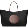 Tory Burch Ella Twisted Black Tote Bag With Logo On The Front In Ecoleather Woman In Black