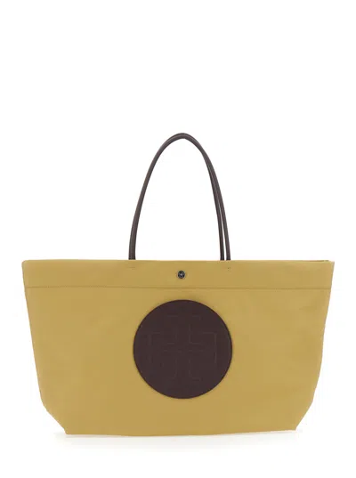 Tory Burch Ella Twisted Yellow Tote Bag With Logo On The Front In Ecoleather Woman