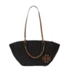 Tory Burch Ella Woven Raffia Tote Bag In Black
