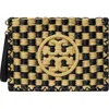 Tory Burch Ella Woven Raffia Wristlet In Black