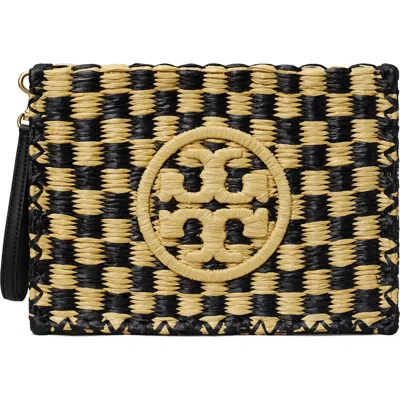 Tory Burch Ella Woven Raffia Wristlet In Black