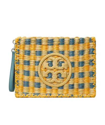 Tory Burch Ella Woven-check Clutch Bag In Blue
