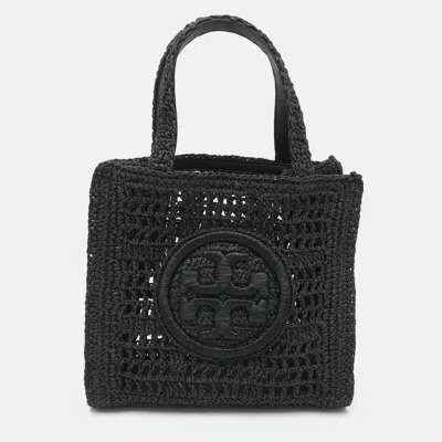 Pre-owned Tory Burch Ella Xs Black Crochet Tote
