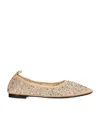 Tory Burch Beige Ballet Flats With All-over Crystals Application In Tech Fabric Woman In White