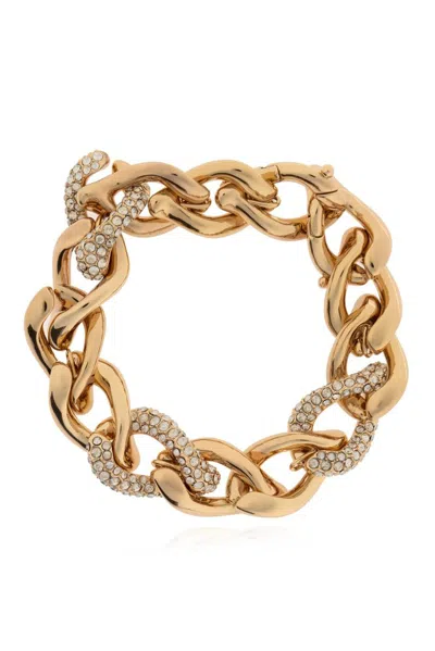 Tory Burch Wishbone Paved Embellished Chain Bracelet In Gold