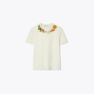 Tory Burch Embellished Cotton T-shirt In New Ivory