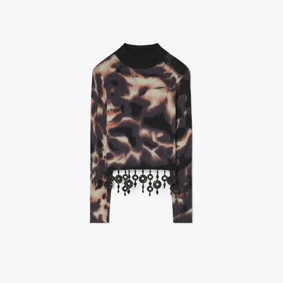 Tory Burch Embellished Cotton Top In Black