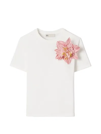 Tory Burch Embellished Cotton T-shirt In White