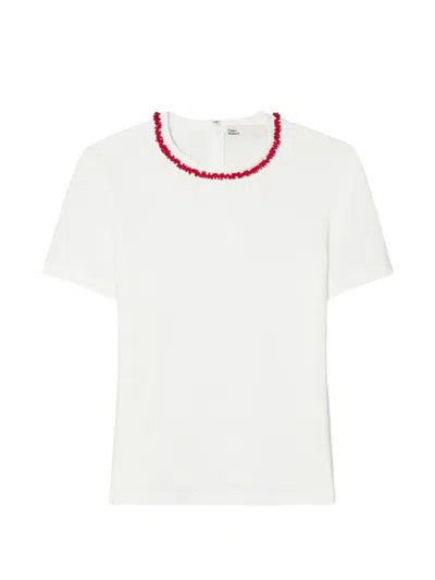Tory Burch Embellished Cotton T-shirt In White