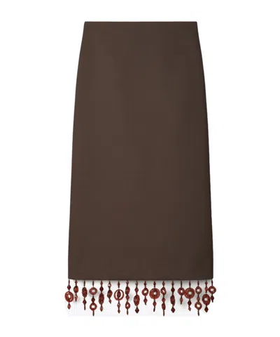 Tory Burch Embellished Crepe Midi Skirt In Brown