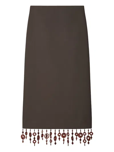 TORY BURCH EMBELLISHED CREPE MIDI SKIRT