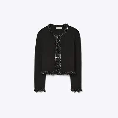 Tory Burch Embellished Cropped Cardigan In Black