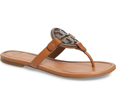 Pre-owned Tory Burch Embellished Crystal Miller Sandal Black Brown Tan Pink Burgundy In Black Ivory Tan Cream Burgundy
