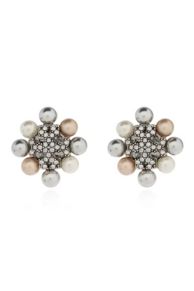 Tory Burch Kira Pearl Crystal Stud Earrings In Silver