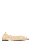 Tory Burch Beige Ballet Flats With All-over Crystals Application In Tech Fabric Woman In Sheer