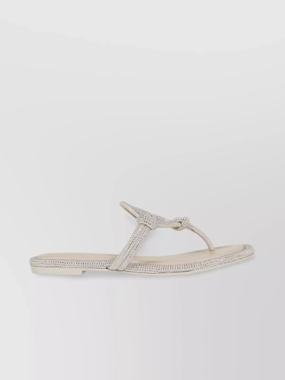 Tory Burch Embellished Knotted Thong Slides In White
