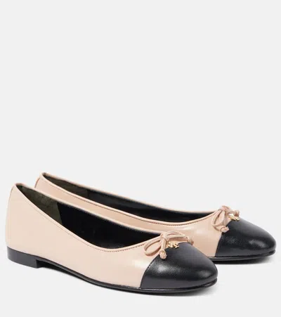 Tory Burch Ballerine Claire Womens Leather Pink/black In Powder