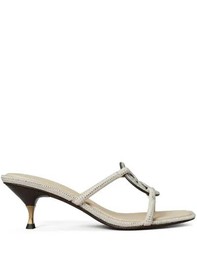 Tory Burch Embellished Leather Miller Sabot In Silver