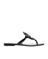 Tory Burch Black Leather Mules With Signature Logo Strap In Black