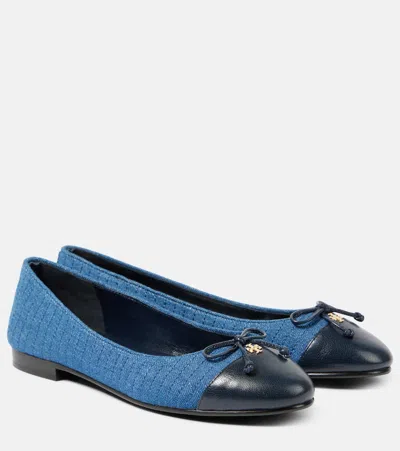 Tory Burch Dark Denim Cotton Flat Shoes In Blue