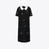 Tory Burch Embellished Poplin Collar Sweater Dress In Black