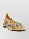 Tory Burch Beige Ballet Flats With All-over Crystals Application In Tech Fabric Woman